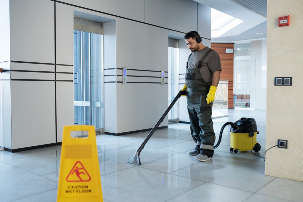 a cleaner performing janitorial services in a commercial building